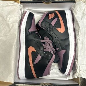 Air Jordan 1 Mid SE - Black, Orange Sky J and Mauve Noir